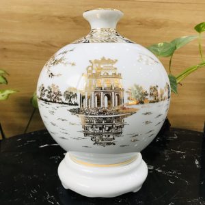 Bình hút tài lộc sứ vẽ vàng 24k - Tháp rùa logo Đại Việt