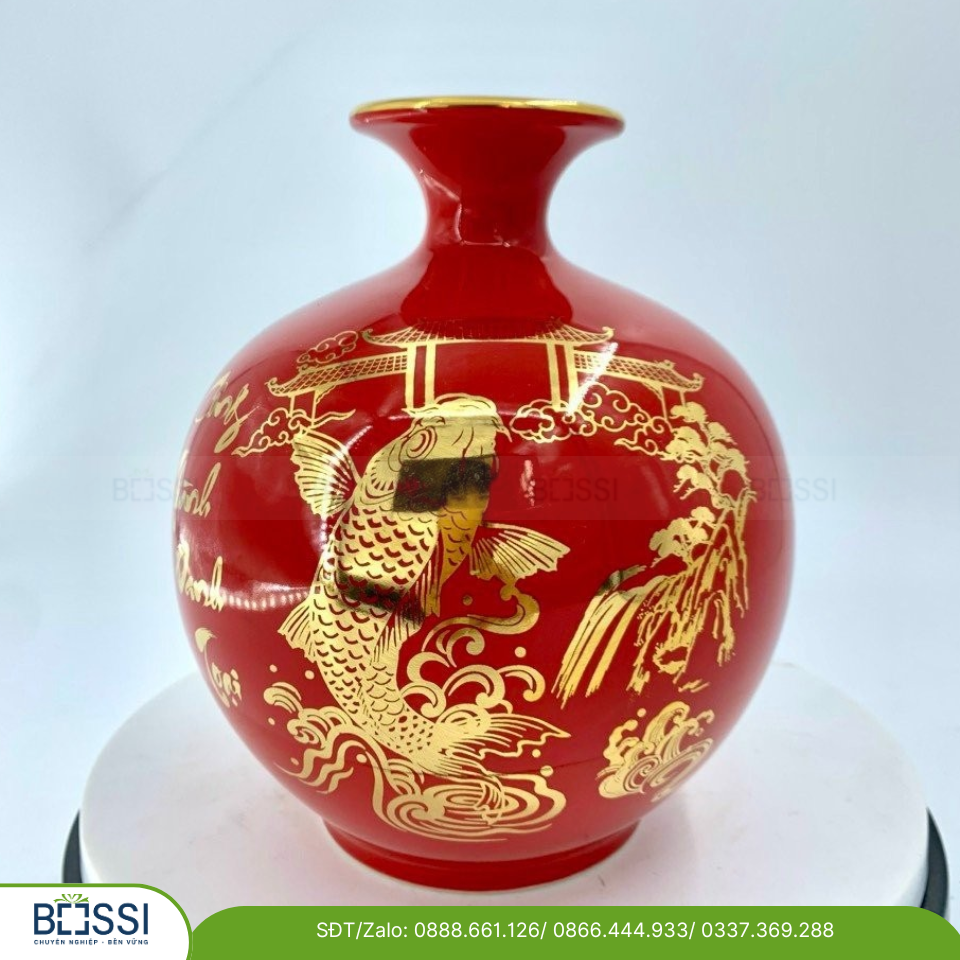 Bình sứ hút tài lộc in họa tiết vàng 24k