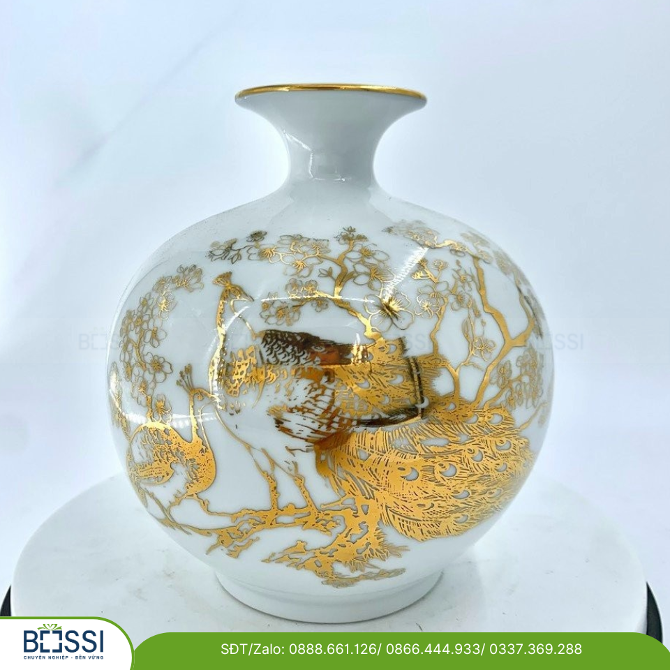 Bình sứ hút tài lộc in họa tiết vàng 24k