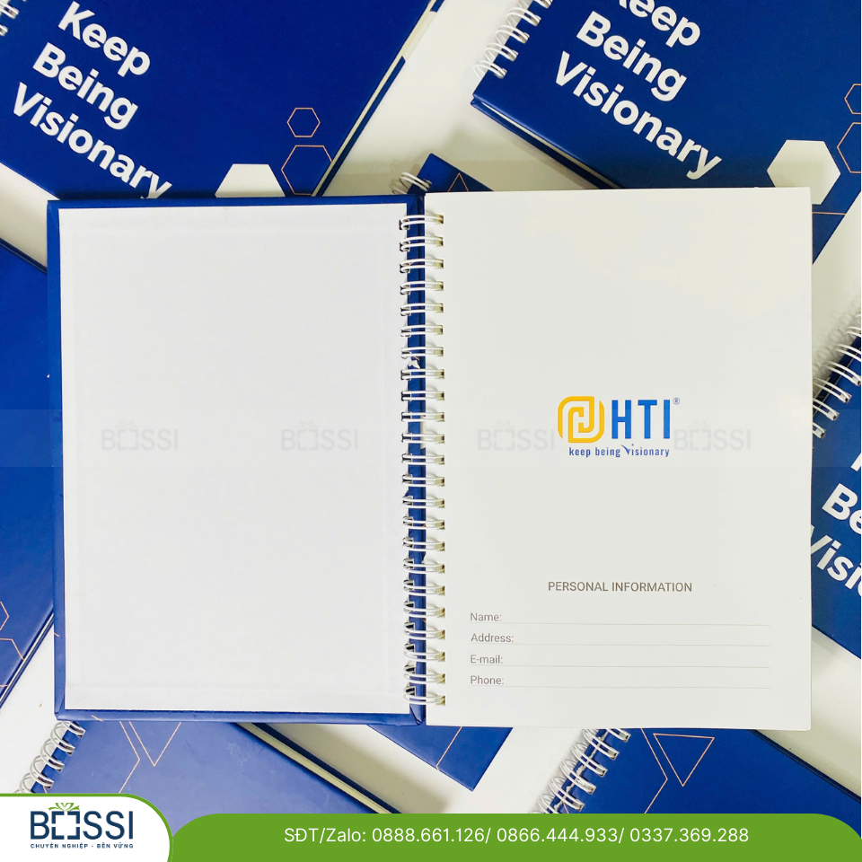 Sổ tay A5 gáy xoắn in logo HTI Sổ tay A5 gáy xoắn in logo HTI