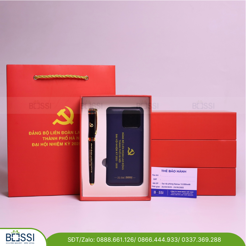 Bộ Giftset Sạc dự phòng + Bút ký logo Đảng bộ LĐ Lao động