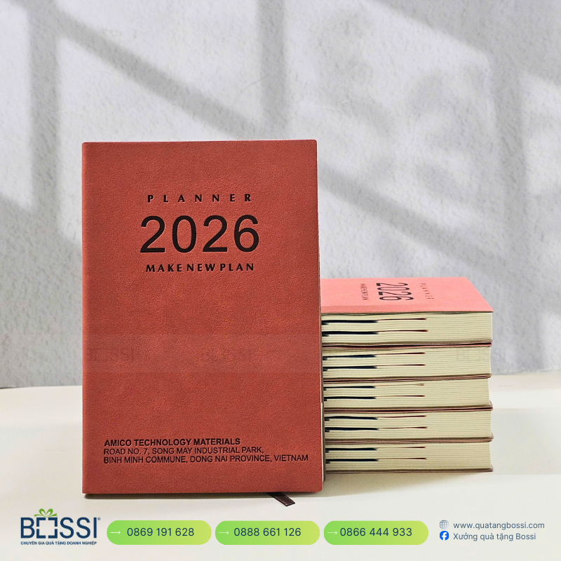 Sổ tay A5 gáy xoắn in logo HTI Sổ Tay Kế Hoạch 2026 AMICO