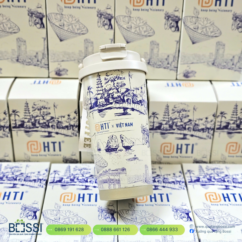 BGN 500ml inox304 nhiệt độ in logo Rikkei Cốc giữ nhiệt In Logo HTI Việt Nam