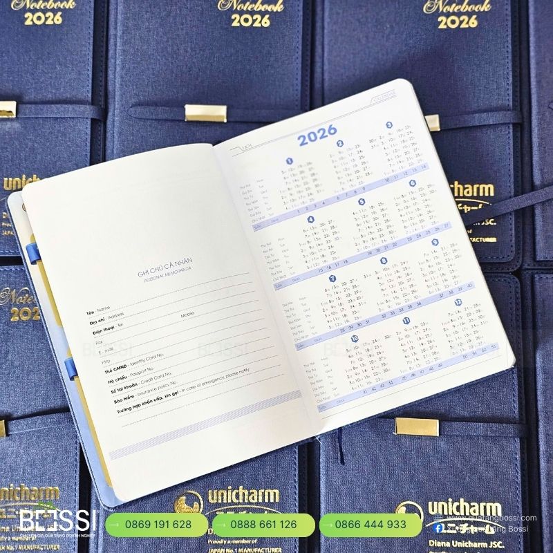 Sổ tay A5 gáy xoắn in logo HTI Sổ Tay Unicharm 200 Trang