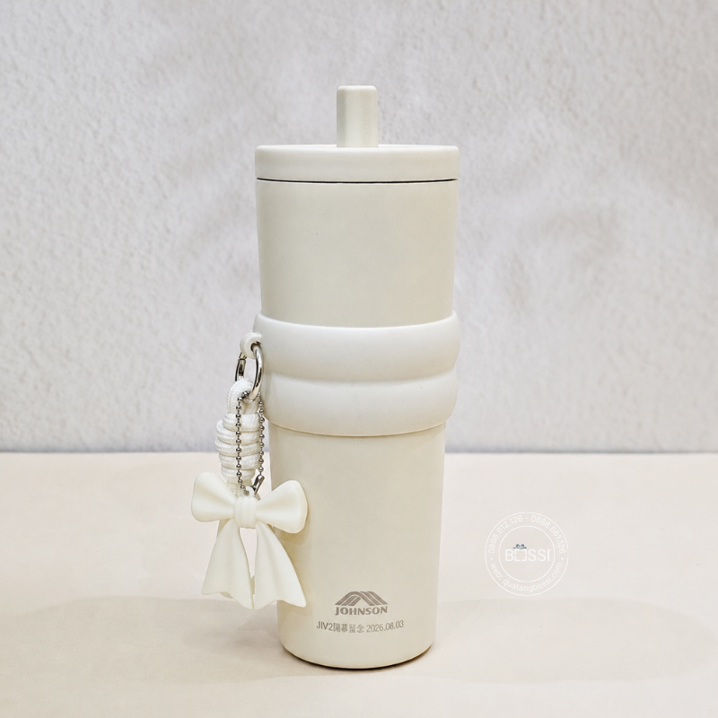 BGN 500ml inox304 nhiệt độ in logo Rikkei Bình Giữ Nhiệt Kèm Charm Johnson